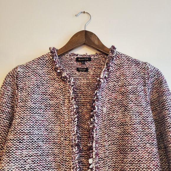 MASSIMO DUTTI |  Purple Tweed Frayed Hem Open Italian Yarn Blazer (Size S) - Picture 4 of 14